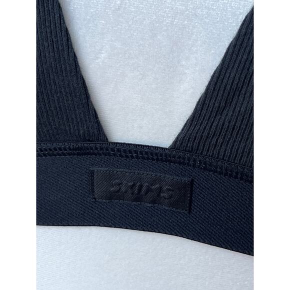 Skims Cotton Rib Plunge Bralette in Soot (Black) Women's Size M Unlined Deep V - Picture 2 of 7